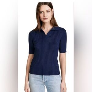 Like new Tory Burch Navy Ribbed Knit Polo Top, size M. Stretchy and flattering.